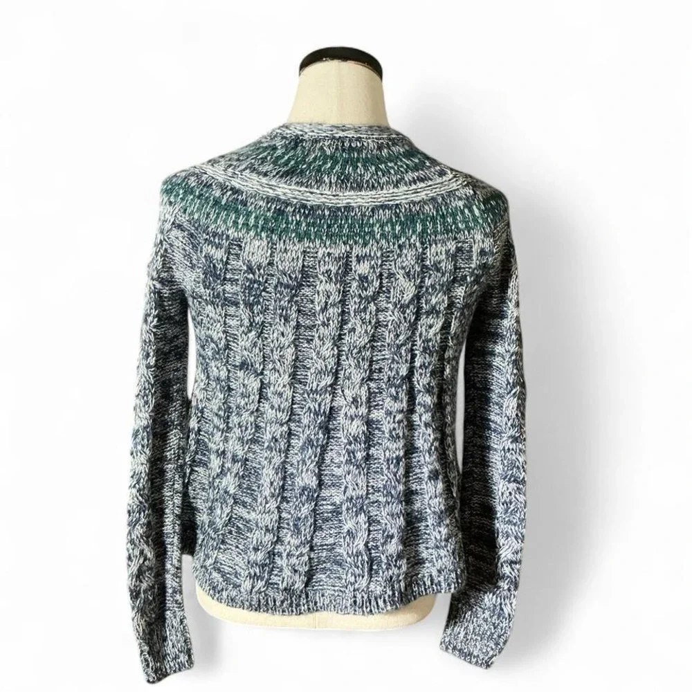 Hollister Marled Cable Knit Mock Neck Sweater‎ Womens XS Blue Green Metallic